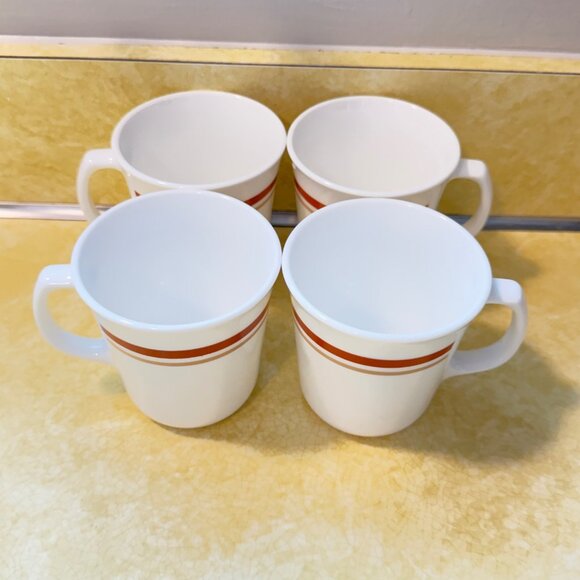 Vintage Corning Ware Mugs Set Of 4 White With Red Stripes 8 Oz - Picture 2 of 4